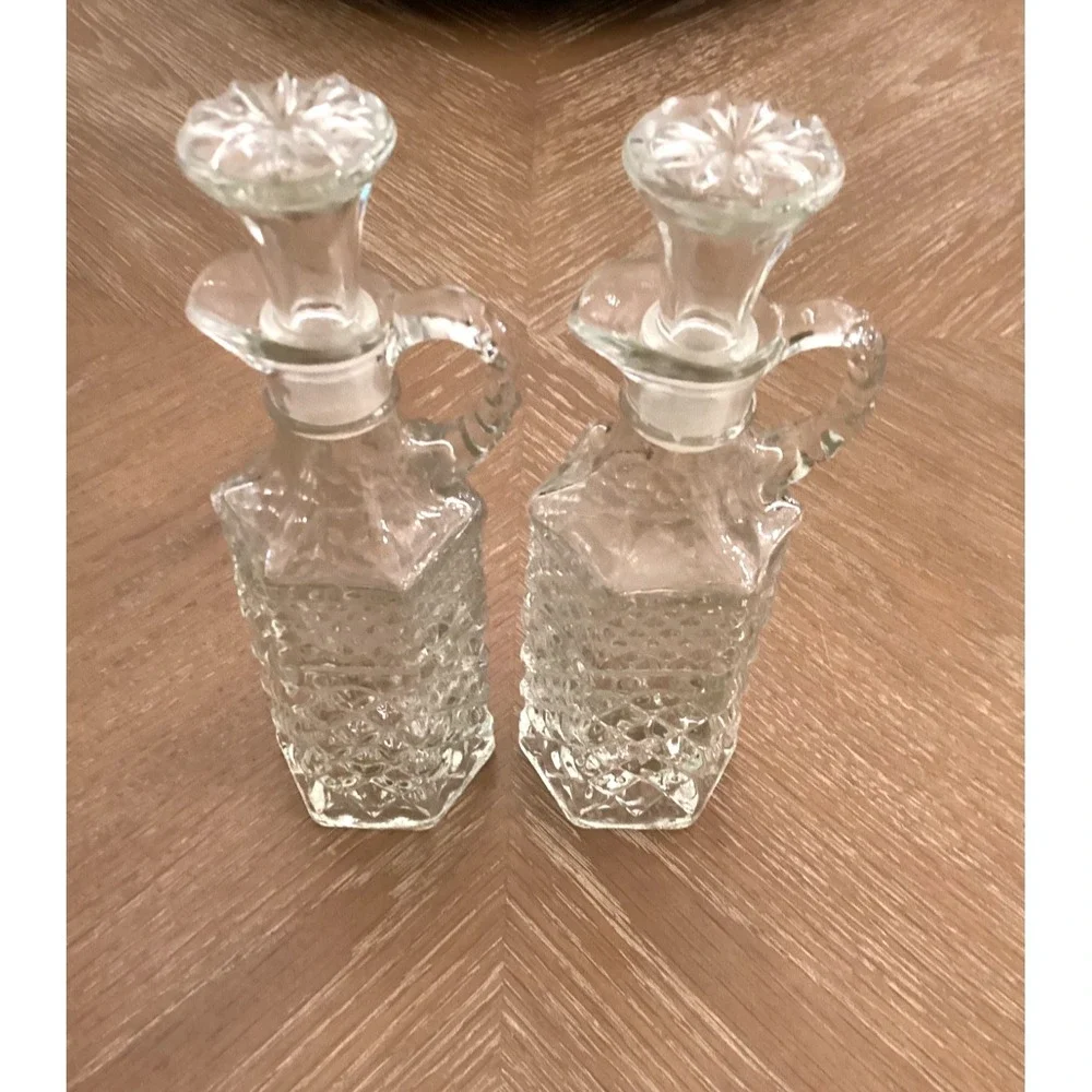 Vintage Anchor  Hocking Wexford Glass Cruets Oil And Vinegar Set of 2